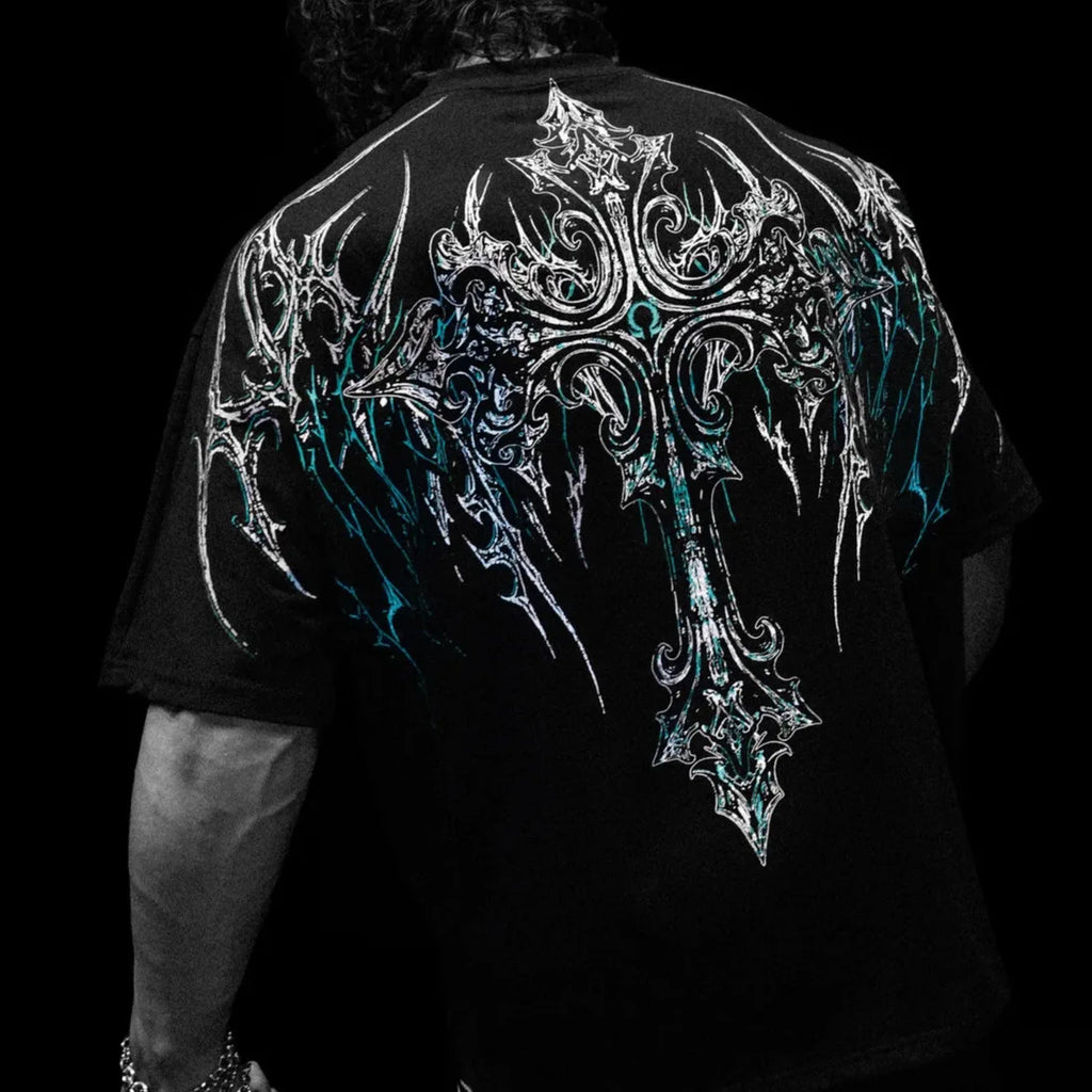 Breathedivinity Men's Oversized T-shirt American Retro Style Casual Sporty Cotton Short Sleeve Print round Neck Tee