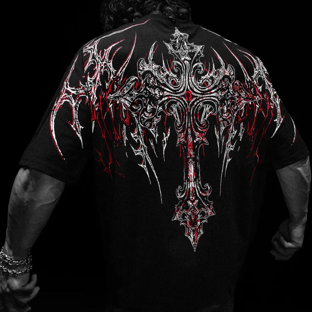 Breathedivinity Men's Oversized T-shirt American Retro Style Casual Sporty Cotton Short Sleeve Print round Neck Tee