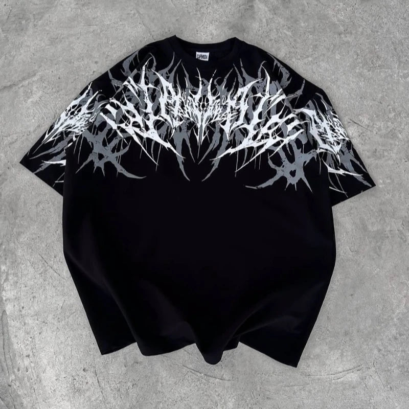 Y2K Cyberpunk Gothic T Shirt Edgy Thorn Texture Print Pure Cotton Streetwear Fashion Graphic Tee Urban Style Comfortable Fit